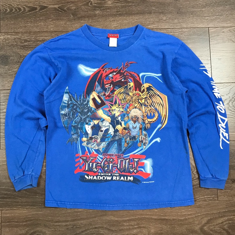 Yu-Gi-Oh! Enter The Shadow Realm Boys Anime Vintage 1996 Long Sleeve Blue Shirt